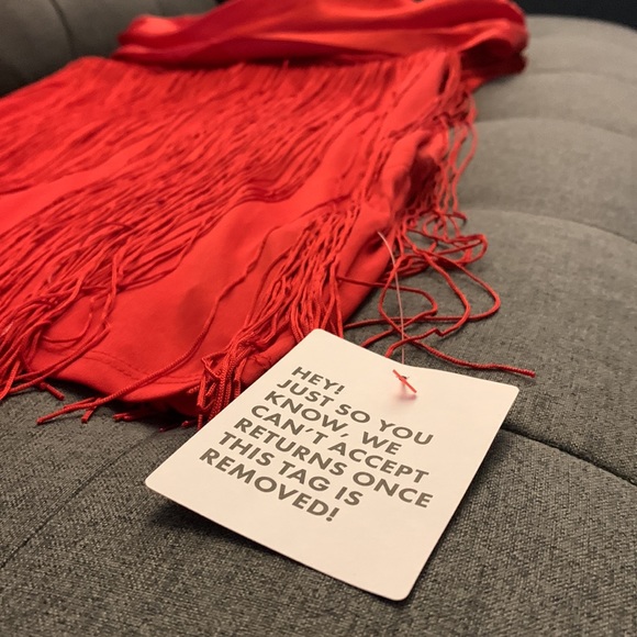 ASOS DESIGN petite cowl bandeau fringed mini dress in red - Picture 6 of 6